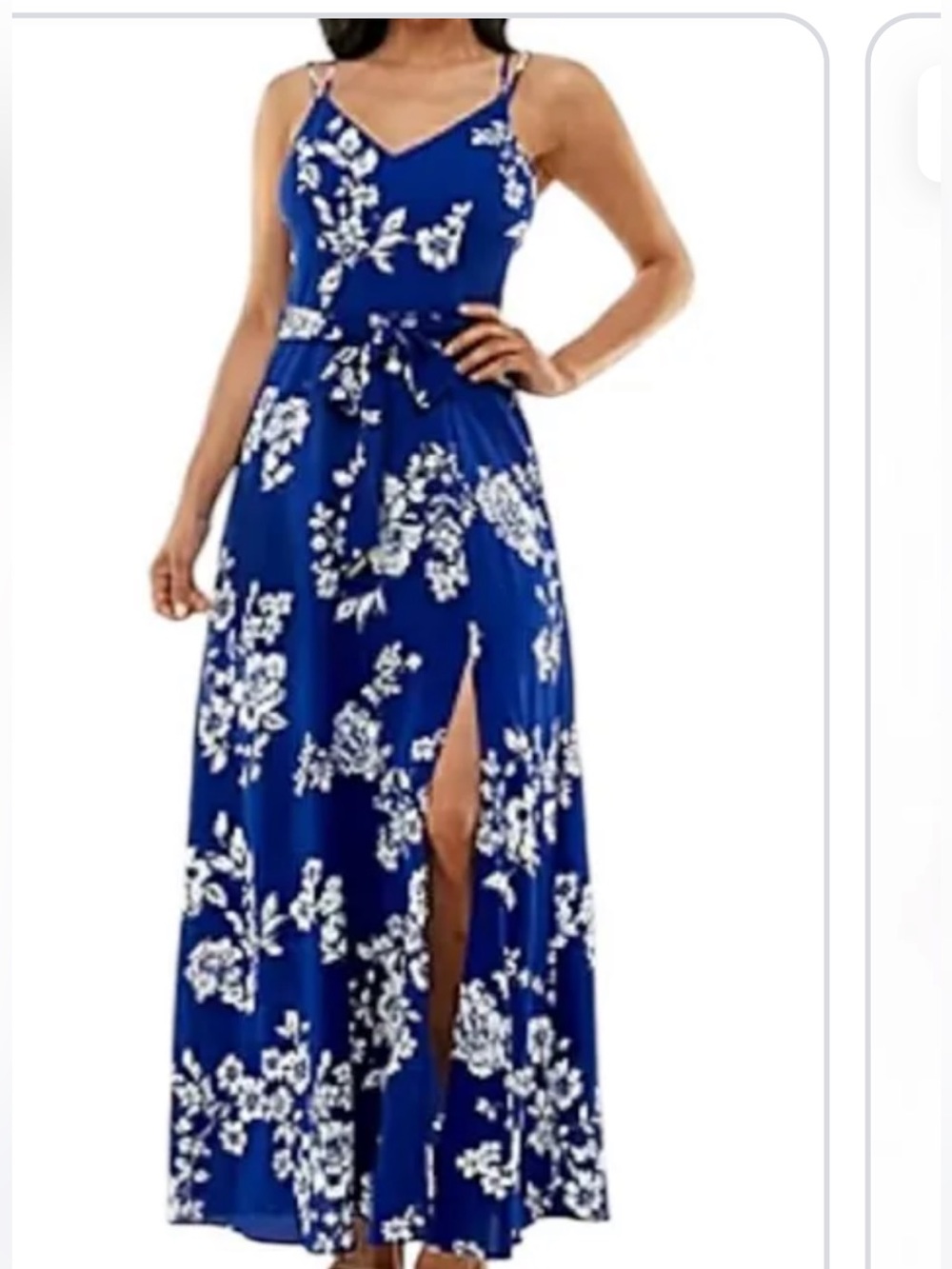 {Premier Amour} Navy Blue Floral Maxi Dress with Side Slit